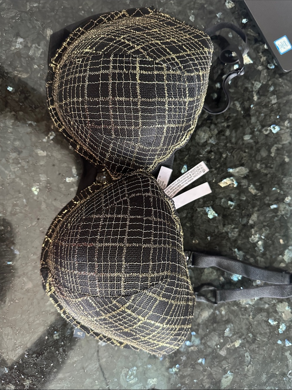 Victoria's Secret Black Bra with Gold Plaid Stitching